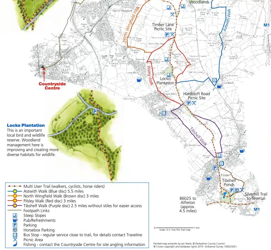 The five pits trail walking route map provided by Derbyshire Council